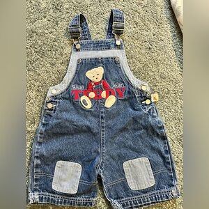 Vintage Blue Jean Teddy Bear Overalls Denim Embroidered Boys 3T 90s